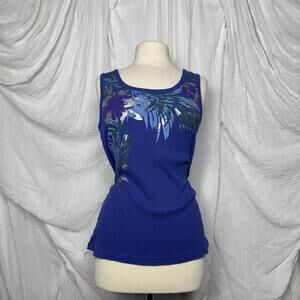 Y2K Indie Basic Editions Blue Floral Tank Top (L)